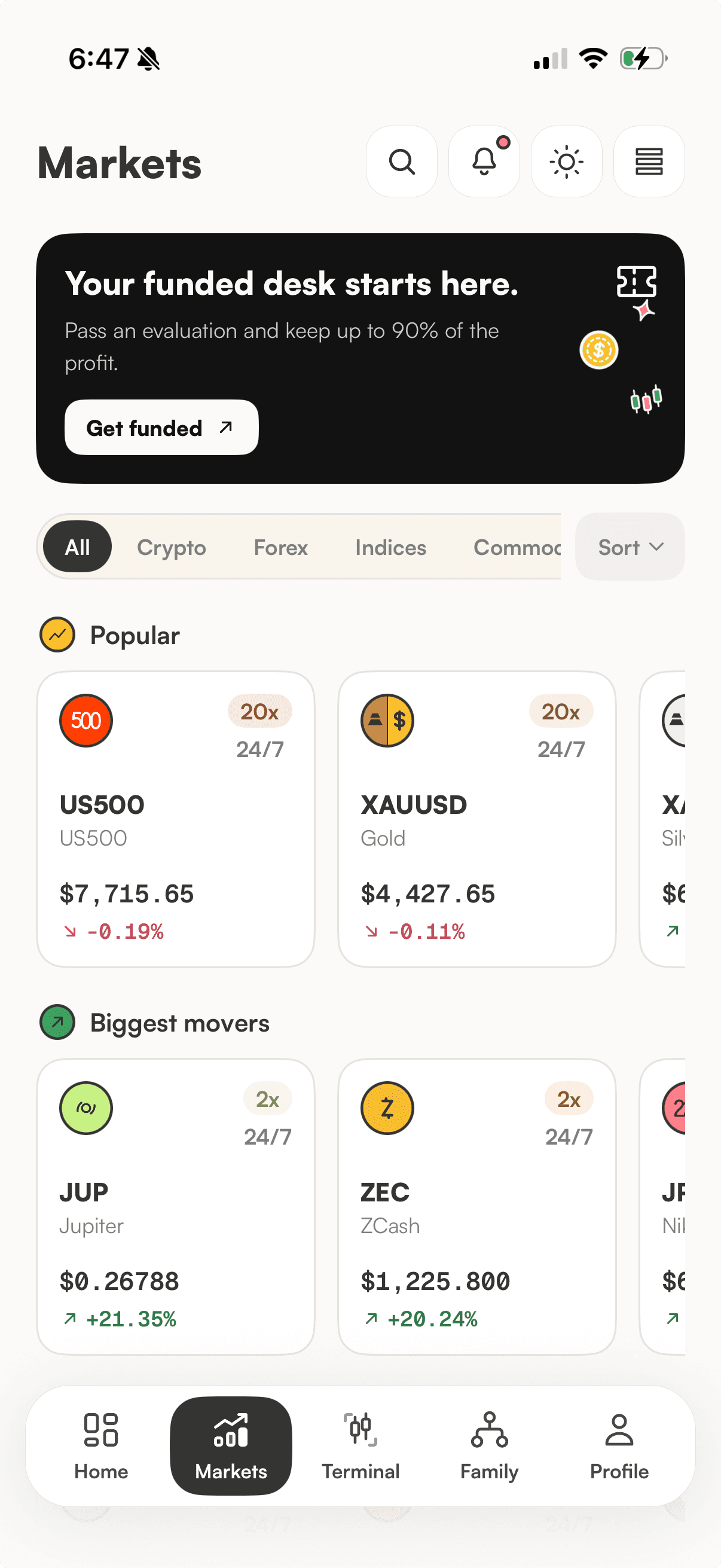 Current Ferm mobile markets: popular markets and biggest movers.